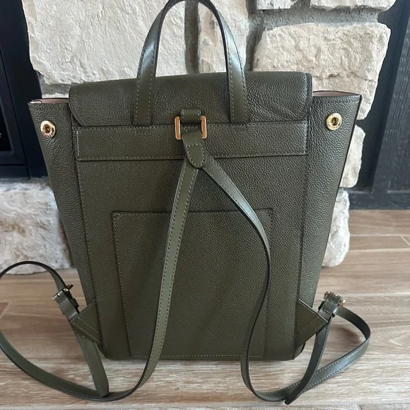 Michael Kors Hayes Medium Penbled Leather Backpack in olive green - Picture 3 of 9